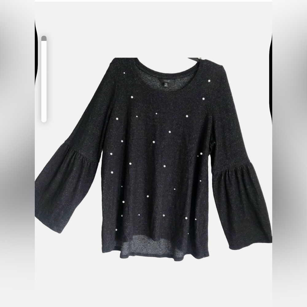 Vera Wang Pearl Embellished Bell Sleeve Lightweight Sweater Size XL